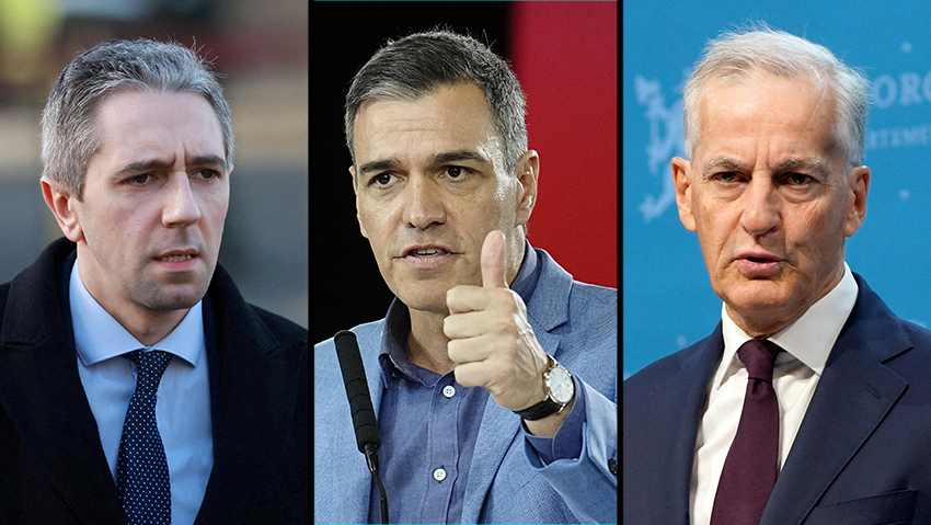 גר סטיורה, סנצ'ס והאריס. מדינות נוספות צפויות להצטרף למהלך (צילום: EPA/ENRIC FONTCUBERTA, Julien Behal/Pool/ REUTERS, NTB/Erik Flaaris Johansen/ REUTERS) פדרו סנצ'ס, יונס גר סטיורה, סיימון האריס
