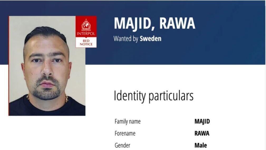 An Interpol arrest warrant for wanted Rawa Majid מג'יד, ראש ארגון FOXTROT