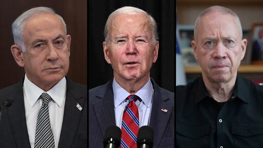 "מחכים לגלנט". העקיצה האמריקנית אחרי דברי נתניהו (צילום: אלעד מלכה, Brendan SMIALOWSKI, AFP, EPA) גלנט, ביידן, ונתניהו