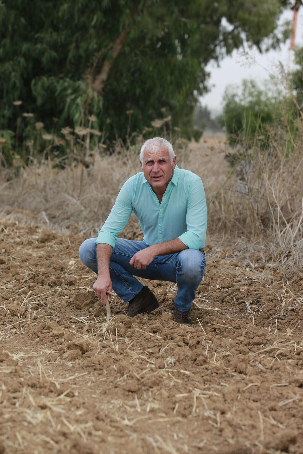 חיים ילין מתכופף לאדמה בגוון זהוב חולי. השראה לצבע השנה של נירלט, בעקבות המלחמה (צילום: גדי קבלו) חיים ילין מתכופף לאדמה בגוון זהוב חולי. השראה לצבע השנה של נירלט, בעקבות המלחמה