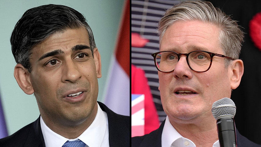 Keir Starmer, Rishi Sunak (צילום: AP Photo/Markus Schreiber, File, Christopher Furlong/Getty Images) בריטניה רישי סונאק קיר סטרמר