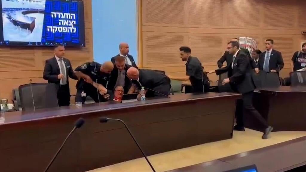 צילום: נדב אלימלך i24news דני אלגרט שאחיו חטוף בעזה הוצא ונגרר בכוח מהדיון בוועדת חוקה