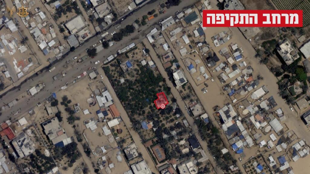 אזור התקיפה, בתמונת לוויין (צילום: דובר צה"ל) צילום אווירי של מרחב התקיפה בחאן יונס