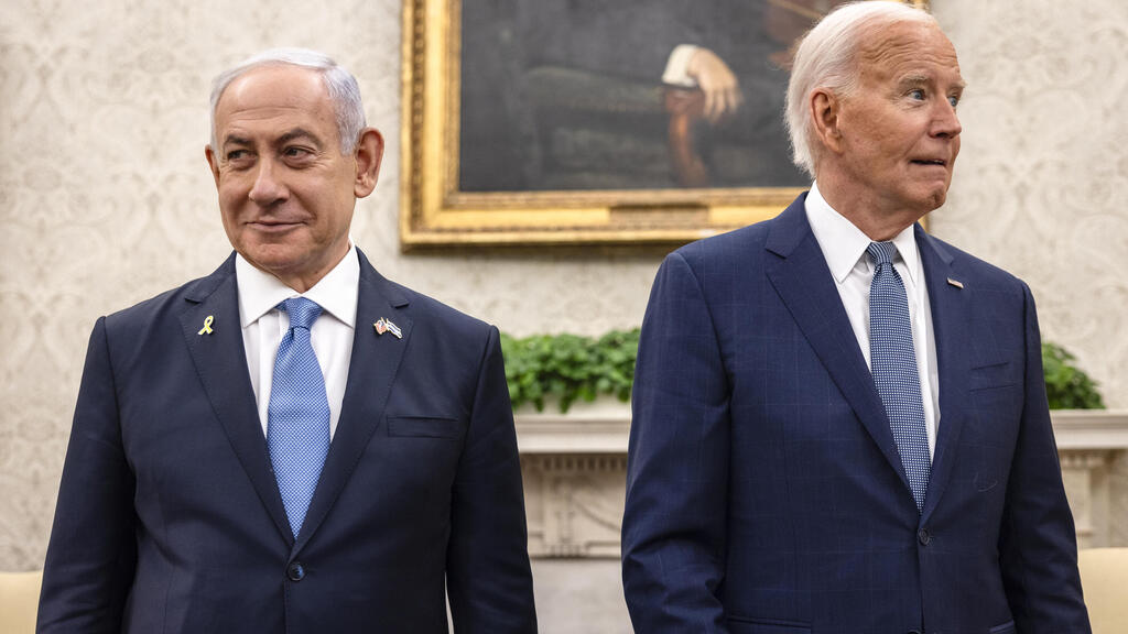 Prime Minister Benjamin Netanyahu with U.S. President Joe Biden at the White House (Photo: Samuel Corum / EPA) פגישתם של ג'ו ביידן נשיא ארה"ב ובנימין נתניהו ראש הממשלה