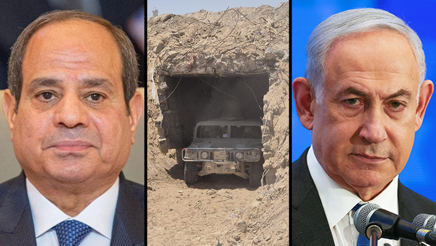 בינימין נתניהו, תוואי תת-קרקע בגובה שלושה מטרים שאותר על ציר פילדלפי, נשיא מצרים עבד אל-פתאח א-סיסי (צילום: REUTERS/Ronen Zvulun, דובר צה"ל , Saudi Press Agency/Handout / Brendan SMIALOWSKI / AFP) בינימין נתניהו, תוואי תת-קרקע בגובה שלושה מטרים שאותר על ציר פילדלפי, נשיא מצרים עבד אל-פתאח א-סיסי