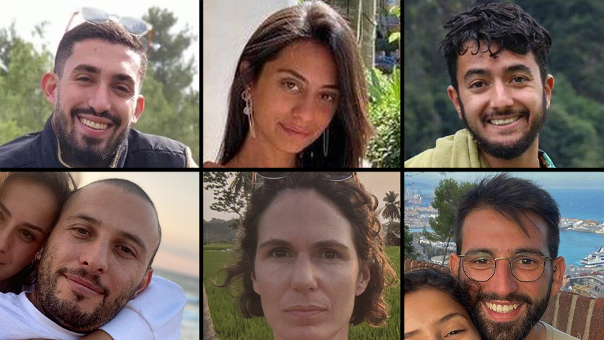 מימין למעלה: הירש גולדברג-פולין, עדן ירושלמי, אורי דנינו. מימין למטה: אלמוג סרסוסי, כרמל גת, אלכס לובנוב (צילום: באדיבות משפחת גולדברג-פולין) מימין למעלה: הרש גולדברג-פולין, עדן ירושלמי, אורי דנינו. מימין למטה: אלמוג סרסוסי, כרמל גת, אלכס לובנוב