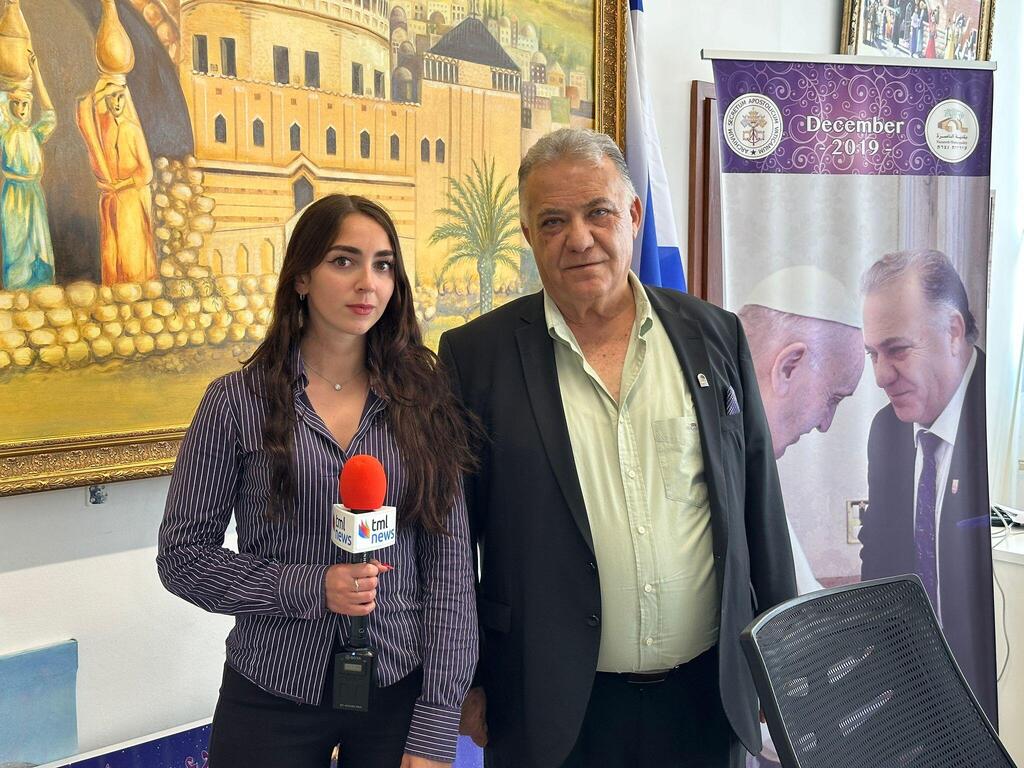 Nazareth Mayor Ali Salam with The Media Line's Giorgia Valente (Dario Sanchez/The Media Line) Nazareth Mayor Ali Salam with The Media Line's Giorgia Valente