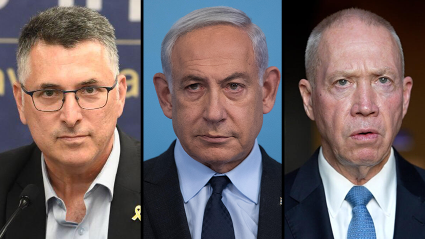 גלנט נתניהו וסער. "הבין שנתניהו יתקשה להדיח שר ביטחון בזמן הסלמה" (צילום: אלעד מלכה, אלכס קולומוסיקי, יאיר שגיא) יואב גלנט בנימין נתניהו גדעון סער