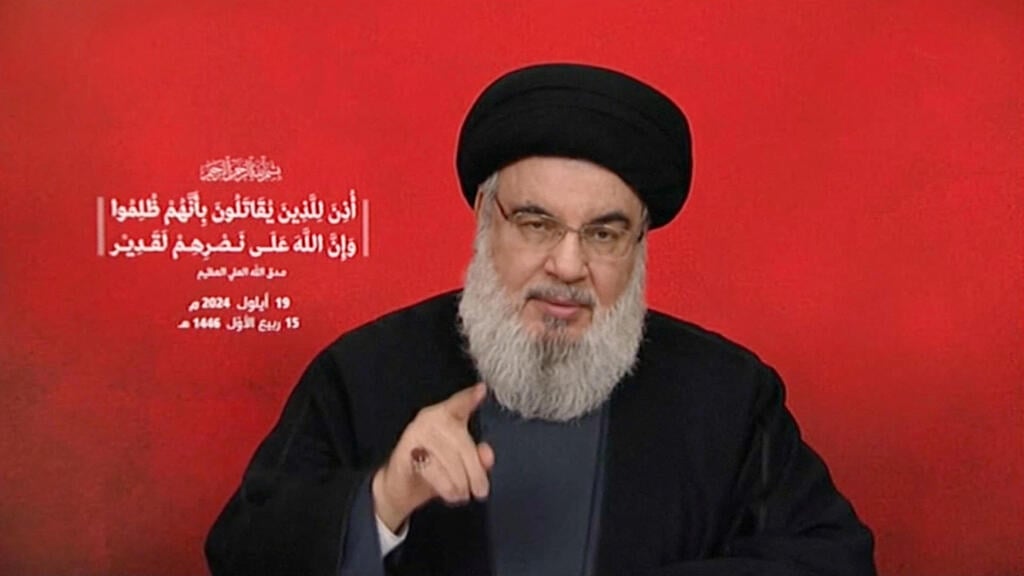 Hezbollah leader Hassan Nasrallah (Photo: Al-Manar TV via REUTERS) חסן נסראללה
