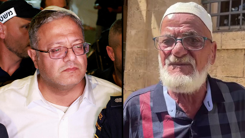האימאם של המסגד ביפו עלי והשר בן גביר בזירה (צילום: ליאור אוחנה, REUTERS/Ammar Awad) עלי, אחראי על מסגד אל-נוזהא ששהה בו בעת הפיגוע ביפו, איתמר בן גביר בזירת הפיגוע ביפו