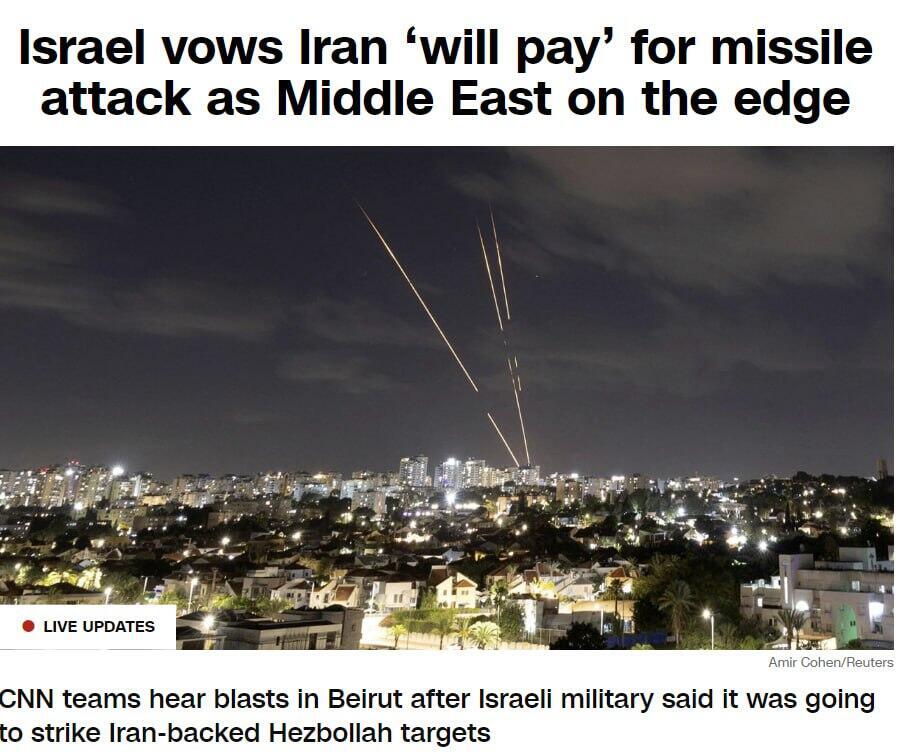 אתר רשת CNN סיקור בעולם של המתקפה האיראנית כותרות עיתונים ואתרים