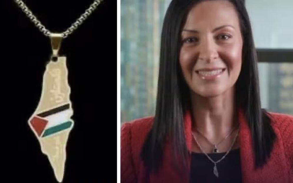 Dr. Ruba Borno (Photo: Social media) רובא בורנו עם תליון פלסטין