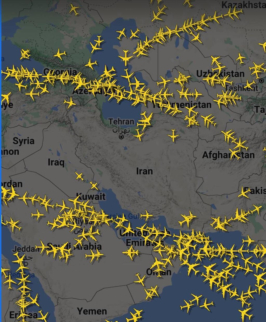 The Middle East airspace during the Israeli attack on Iran המרחב האווירי מהתקיפה באיראן
