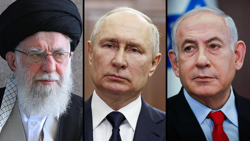 Iran's Supreme Leader Ali Khamenei, Russian President Valdimir Putin, Prime Minister Benjamin Netanyahu (Photo: Iranian Leader's Press Office - HandoutGetty Images, AP, Haim Goldberg/Flash90) עלי חמינאי מנהיגה העליון של איראן , ראש הממשלה ממשלה ביבי בנימין נתניהו ,ולדימיר פוטין נשיא רוסיה