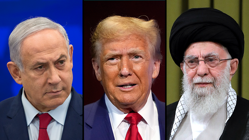 חמינאי, טראמפ ונתניהו. חשש מהרוח הגבית שתקבל ישראל (צילום: Amir Levy/Getty Images, AP Photo/Alex Brandon, Office of the Iranian Supreme Leader via AP) עלי חמינאי דונלד טראמפ בנימין נתניהו