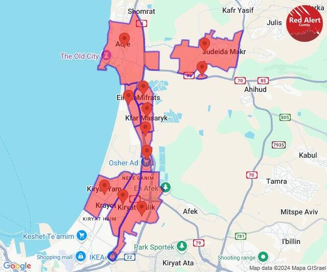 Hezbollah launches a rocket attack on Acre, Haifa and surrounding areas