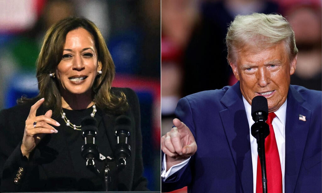 Kamala Harris and Donald Trump (Photo: ANGELA WEISS and KAMIL KRZACZYNSKI / AFP) טראמפ האריס חצי חצי בחירות ארה"ב