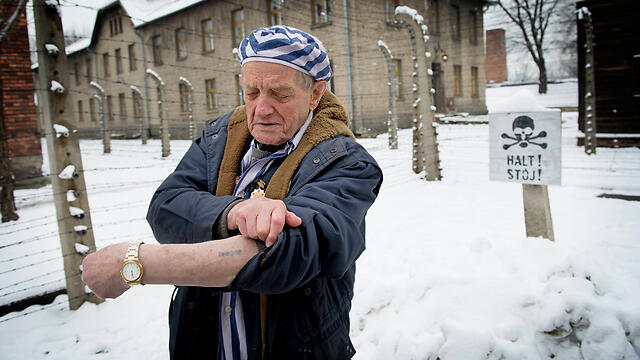 A Holocaust survivor showing his number tattoo (Photo: MCT)