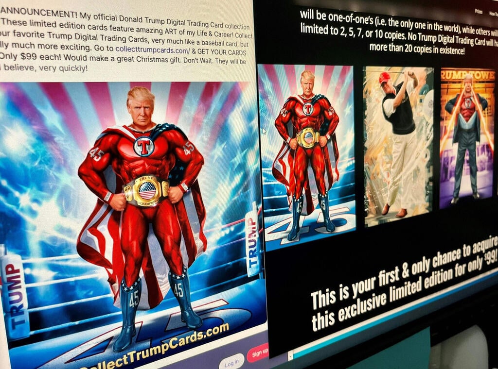NFT Trump cards (Photo: AFP) אחד מפריטי ה-NFT של טראמפ