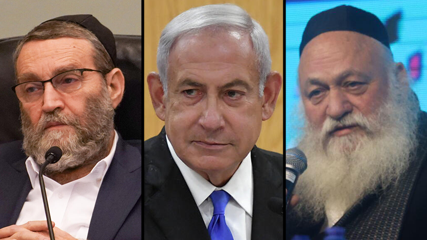 גולדקנופף, נתניהו וגפני (צילום: מוטי קמחי, יואב דודקביץ') יצחק גולדקנופף, משה גפני, בנימין נתניהו