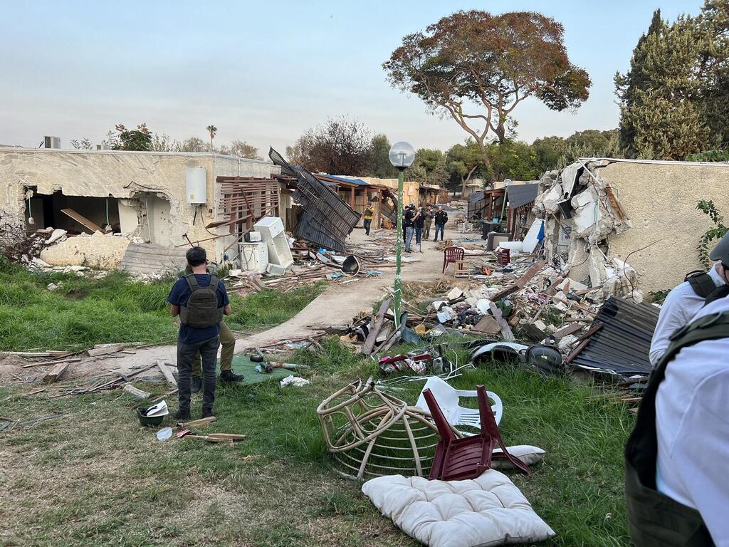 A row of homes destroyed at Kfar Aza (Felice Friedson/The Media Line) A row of homes destroyed at Kfar Aza