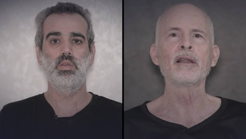 עמרי מירן וקית' סגל בסרטון שהפיץ חמאס. "היה לו קשה לראות אותי" עמרי מירן וקית' סגל בסרטון שמפיץ חמאס