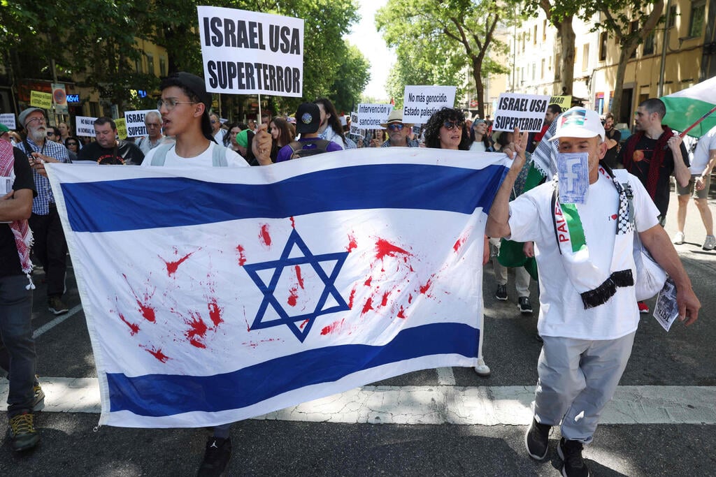 Anti-Israeli demonstration in Madrid (Photo: Pierre-Philippe MARCOU / AFP) הפגנות נגד ישראל בספרד, מדריד