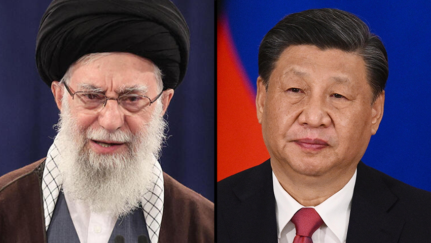 Chinese President Xi Jinping and Iranian Supreme Leader Ayatollah Ali Khamenei (Photo: Reuters, Alex Kent / GETTY IMAGES) נשיא סין שי ג'ינפינג שליט איראן עלי חמינאי
