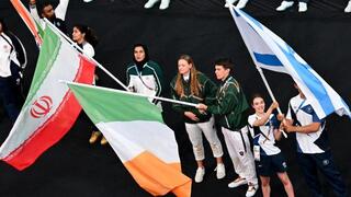 Israel’s flag alongside Iran’s flag at the Paris Olympics ceremony 