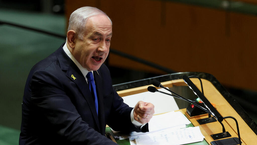 בין עשר ל-12 מדינות יכירו השבוע במדינה פלסטינית. נתניהו בכינוס העצרת הכללית באו"ם (צילום: REUTERS/Mike Segar) ראש ממשלת ישראל בנימין נתניהו באומות המאוחדות