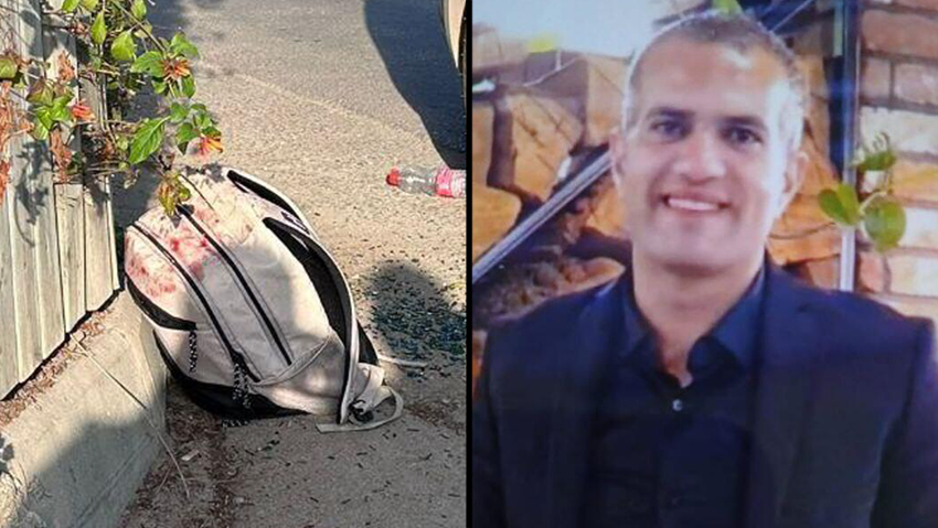 רק 17 רציחות פוענחו השנה. עלאא אבו עטא והילקוט של בנו שנמצא בזירה מוכתם בדם הילקוט של בנו של הנרצח מכפר קרע