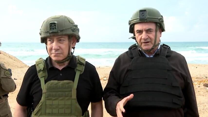 צילום: איתי בית-און, לע"מ בנימין נתניהו, רונן בר, הרצי הלוי וישראל כ"ץ בביקור במסדרון נצרים שבעזה