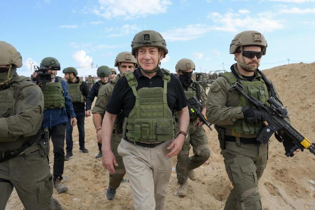 צילום: מעיין טואף, לע"מ בנימין נתניהו, רונן בר, הרצי הלוי וישראל כ"ץ בביקור במסדרון נצרים שבעזה