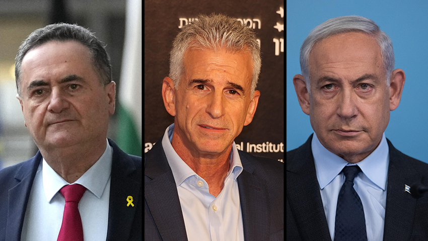 נתניהו, ברנע וכ"ץ (צילום: אלכס קולומויסקי, יריב כץ, AP / Virginia Mayo) בנימין נתניהו, דדי ברנע וישראל כ"ץ