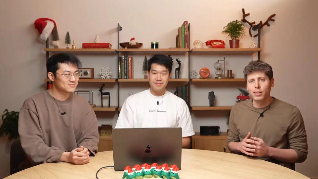 אלטמן (ימין) ועובדי OpenAI מציגים את המודל החדש o3 (OpenAI) מנכ"ל OpenAI, סם אלטמן (ימין), מציג את o3