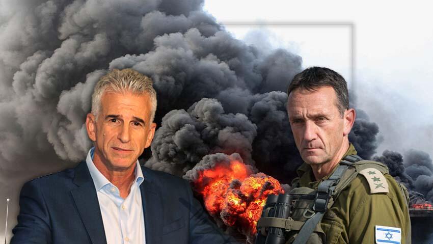 הרמטכ"ל הלוי וראש המוסד ברנע. לאן יפנה רה"מ את המטוסים? (צילום: AFP, עידו ארז, דובר צה"ל) מיכלי אחסון נפט בנמל חודיידה תימן