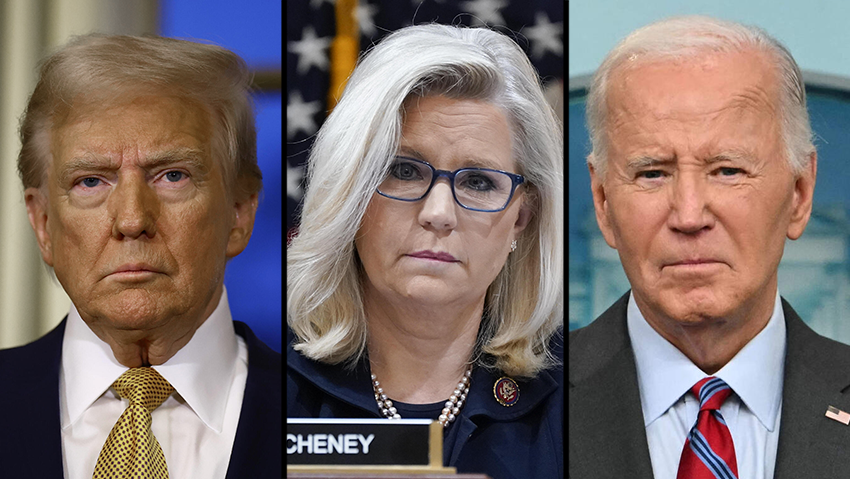 צילום: ANDREW CABALLERO-REYNOLDS / AFP, AP Photo/J. Scott Applewhite, Sarah Meyssonnier/Pool via AP ג'ו ביידן ליז צ'ייני דונלד טראמפ