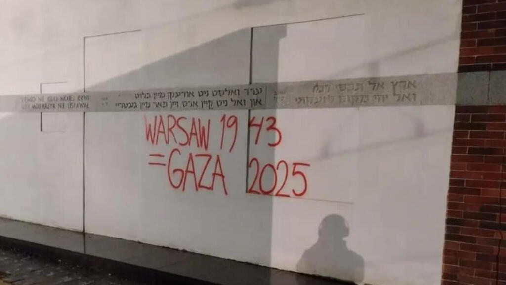 Vandalism in Warsaw (Photo: Social media) ונדליזם מביש באנדרטה לזכר 300 אלף יהודים בוורשה, שגורשו לטרבלינקה