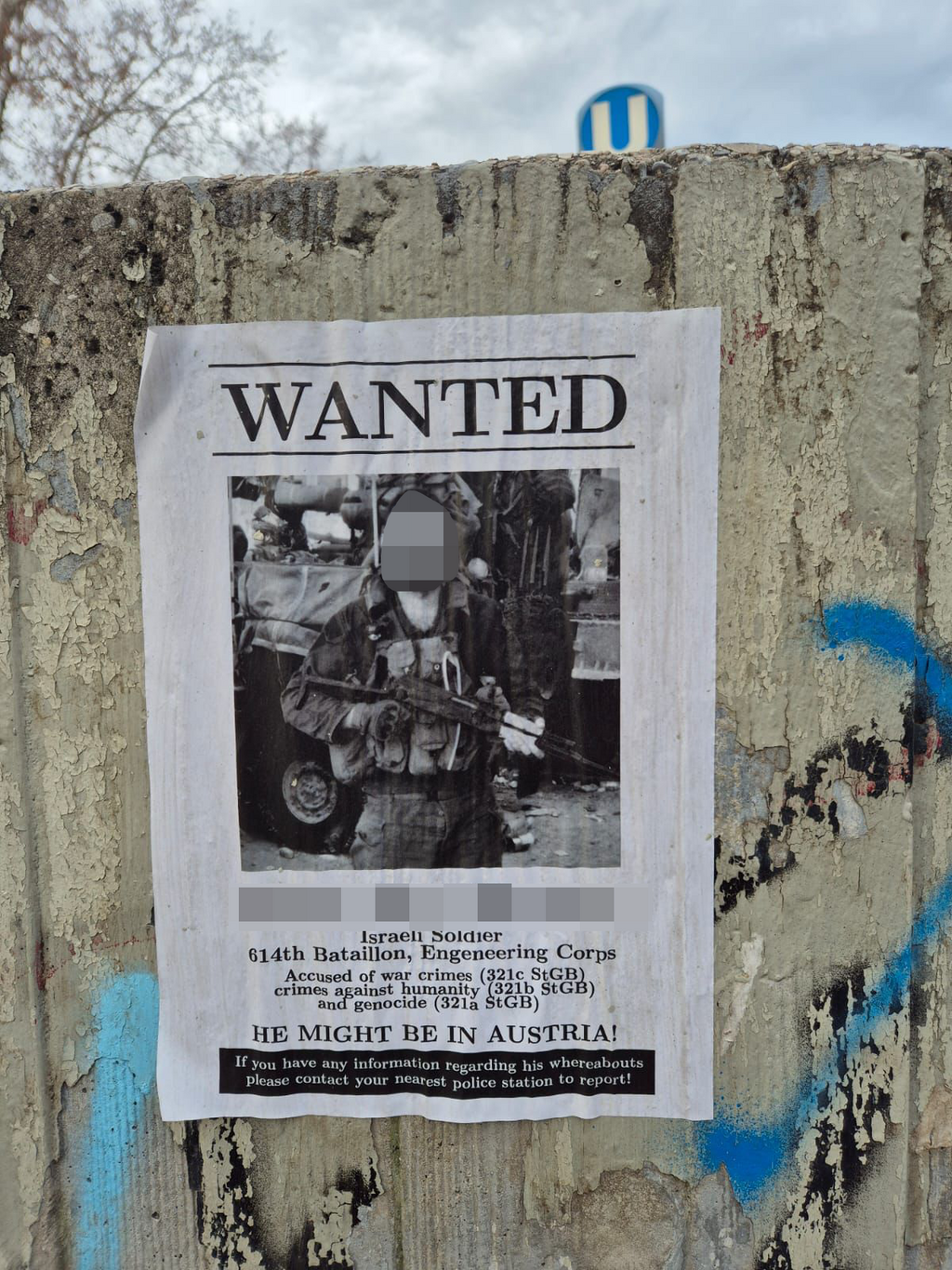 Austrian wanted poster against IDF soldier מודעת "מבוקש" שנתלתה באוסטריה נגד חייל ישראלי