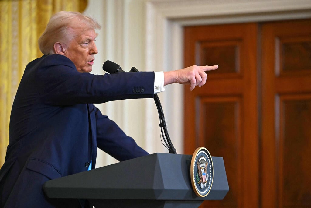 US President Donald Trump (Photo: ANDREW CABALLERO-REYNOLDS / AFP) נשיא ארה"ב דונלד טראמפ במסיבת העיתונאים בבית הלבן