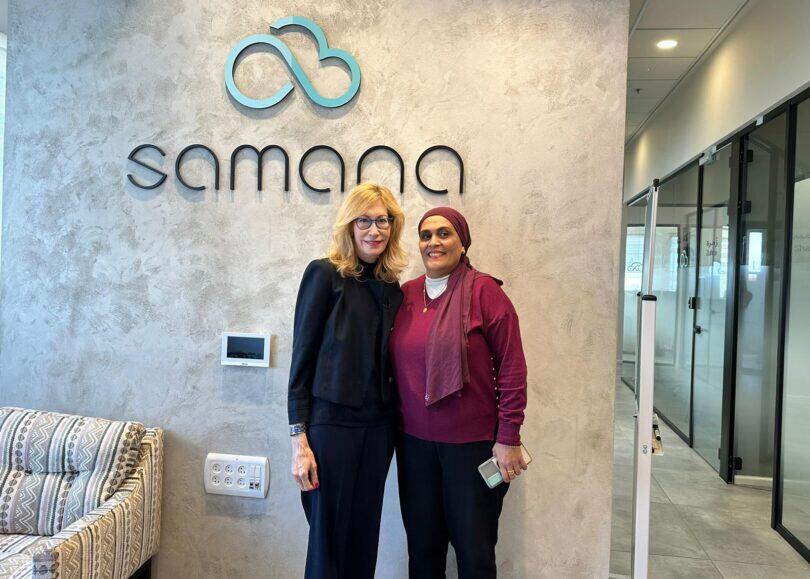The Media Line’s Felice Friedson and Samana CEO Bushra Mazreeb, at the Samana office, Dec 17, 2025 