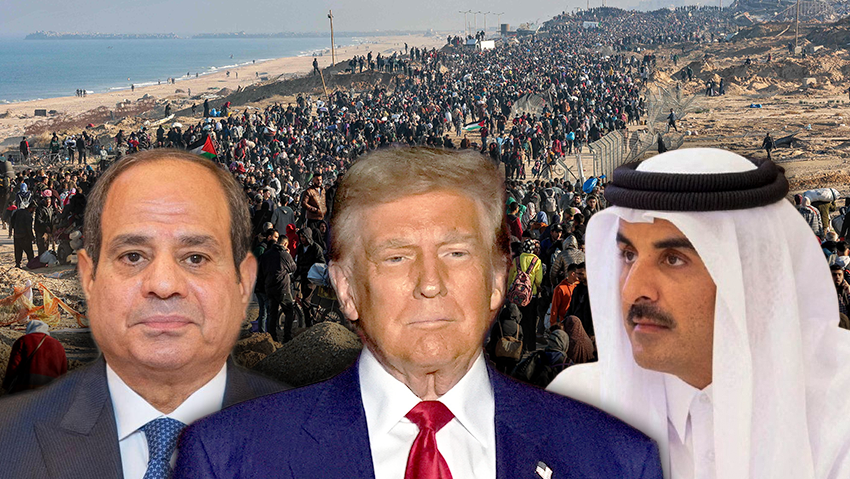 Mediators pushing to rescue cease-fire deal (Photo: Omar Al-Qattaa / AFP, Sean Gallup / Getty Images, Carlos Osorio, Reuters) אמיר קטאר אל-ת'אני, הנשיא טראמפ והנשיא המצרי א-סיסי