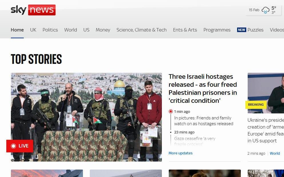 צילום: skynews פרסום שחרור החטופים ב-skynews