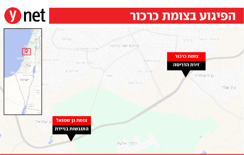 מפה הפיגוע בצומת כרכור מפה הפיגוע בצומת כרכור