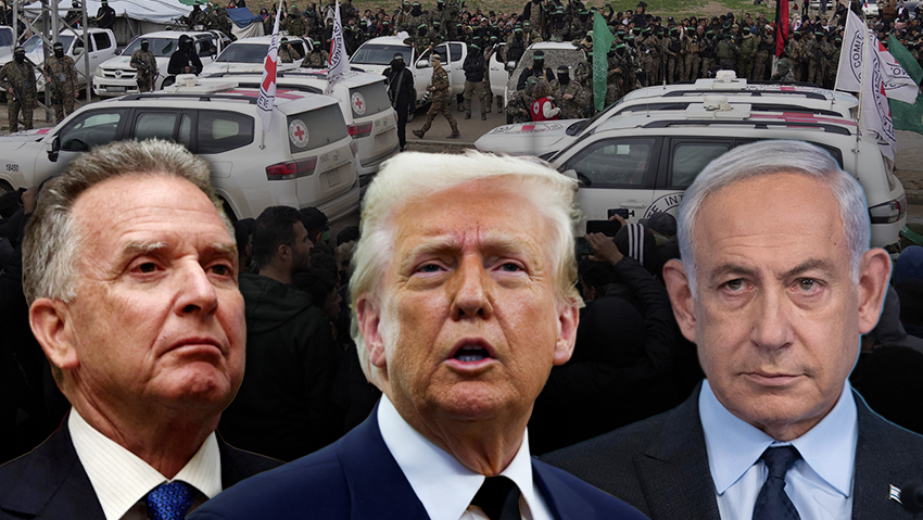 רה"מ נתניהו, נשיא ארה"ב טראמפ והשליח האמריקני וויטקוף (צילום: אלכס קולומויסקי, AP Photo/Abdel Kareem Hana, REUTERS/Evelyn Hockstein/Pool) בנימין נתניהו דונלד טראמפ סטיב ויטקוף