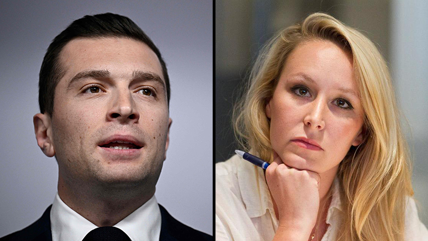 Jordan Bordella and Marion Maréchal-Le Pen (Photo: Reuters, AFP) מריון מרשל לה פן וז'ורדן ברדלה