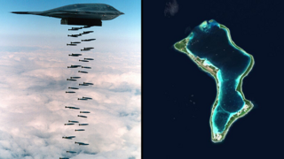 חצאים דייגו גרסיה אי ב האוקייינוס ההודי שבו מפעילה ארה"ב בסיס אווירי אסטרטגי, B-2 מפציץ אסטרטגי של ארה"ב בתרגיל משנת 1994 