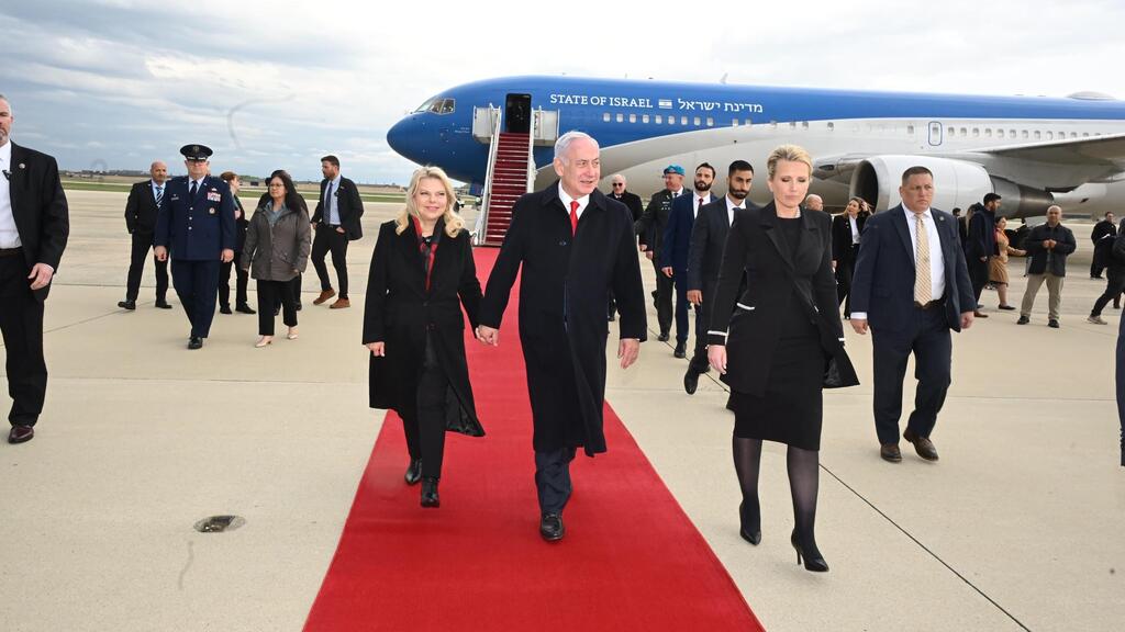 Prime Minister Benjamin Netanyahu arrives in Washington on Sunday (Photo: GPO) בנימין נתניהו שרה נתניהו נוחתים נחיתה וושינגטון ארה"ב ארצות הברית פגישה נשיא דונלד טראמפ