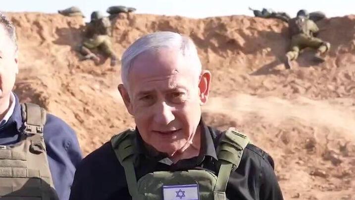 נתניהו. "הוא אמר שלוחצים את חמאס וזה קרוב" (צילום: חיים צח/ לע״מ) ראש הממשלה ושר הביטחון בצפון הרצועה