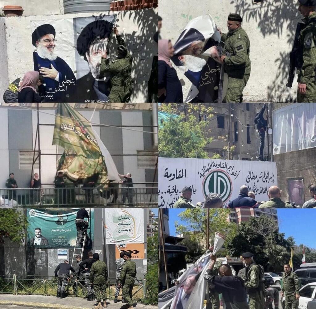 Lebanese army soldiers removing posters from Beirut featuring slain Hezbollah leaders (Pgoto: X) Lebanese army soldiers removing posters from Beirut featuring slain Hezbollah leaders